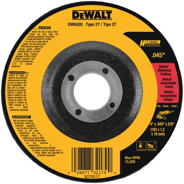 DeWALT® - HP™ 4-1/2" x 1/20" x 7/8" Aluminum Oxide Type 27 Metal Cut-Off Wheel