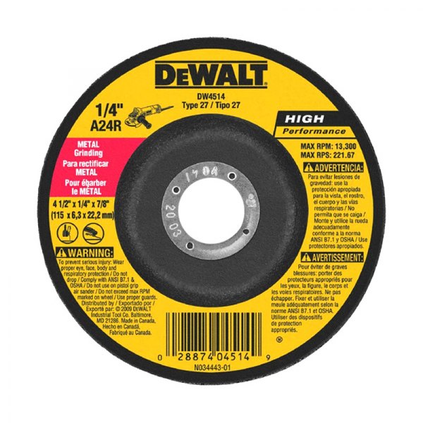 DeWALT® - HP™ 4-1/2" x 1/4" x 7/8" Aluminum Oxide Type 27 Metal Grinding Wheel