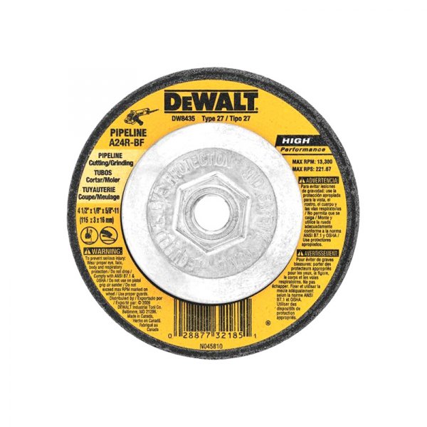 DeWALT® - HP™ 4-1/2" x 1/8" x 5/8"-11 Aluminum Oxide Type 27 Pipeline Grinding Cut-Off Wheel