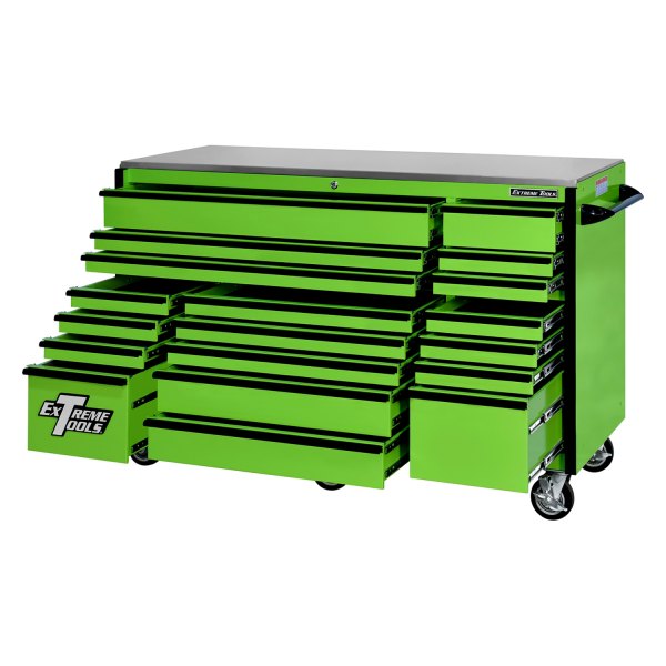 Extreme Tools® - RX™ Green Rolling Tool Cabinet (72" W x 25" D x 47" H)