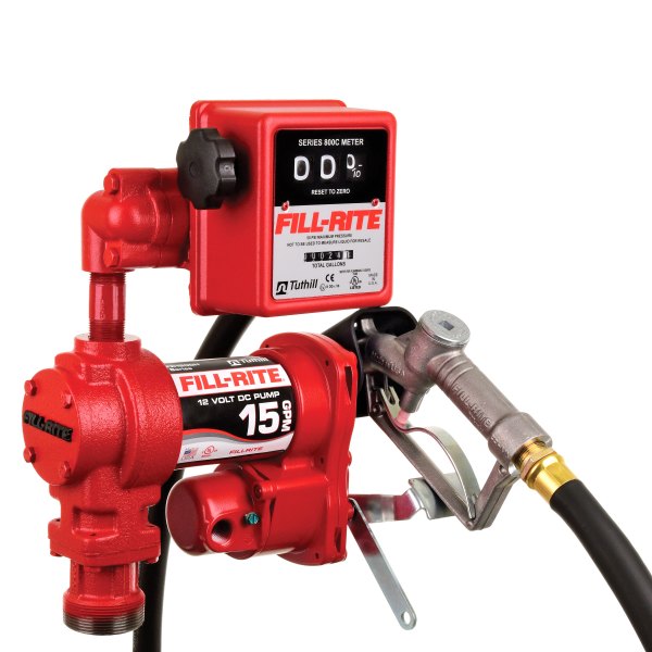 Fill-Rite® - FR1200 Series 15 GPM 12 V DC Heavy-Duty Fuel/Mineral Spirits Transfer Pump with Mechanical Meter and Manual Nozzle