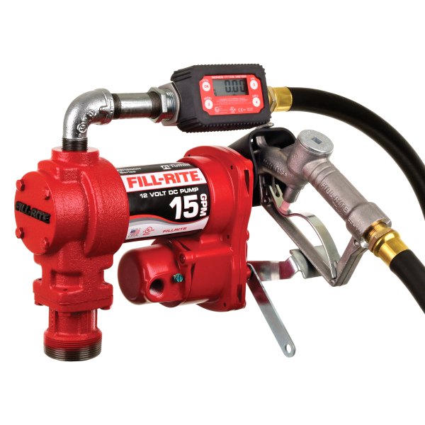 Fill-Rite® - FR1200 Series 15 GPM 12 V DC Heavy-Duty Fuel/Mineral Spirits Transfer Pump with Digital In-Line Meter and Manual Nozzle