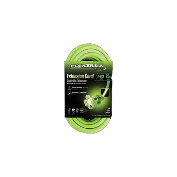Flexzilla® - Green Extension Cord with Single Outlet and Lighted End (25', 14 AWG)