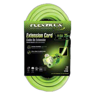 Flexzilla® - Green Extension Cord with Single Outlet and Lighted End (25', 14 AWG)