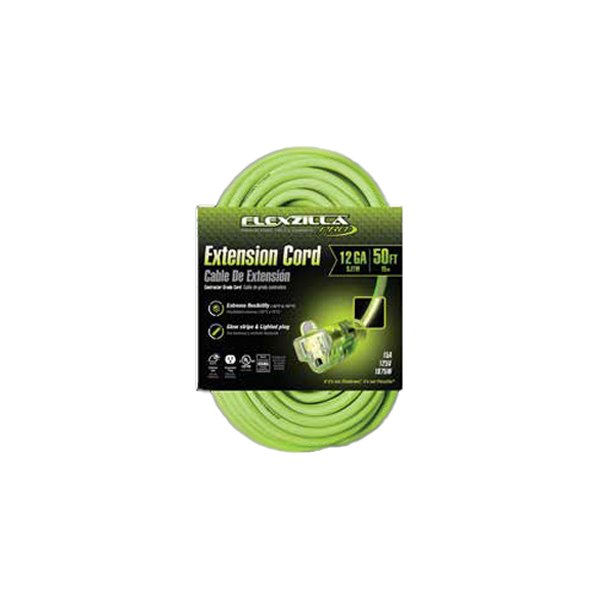 Flexzilla® - Green Extension Cord with Single Outlet and Lighted End (50', 12 AWG)