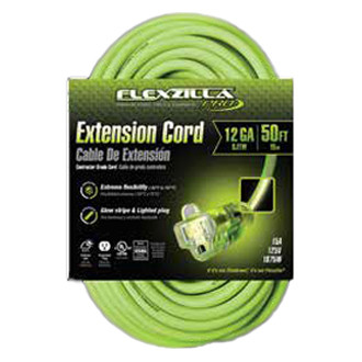 Flexzilla® - Green Extension Cord with Single Outlet and Lighted End (50', 12 AWG)