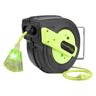 Flexzilla® FZ8120603 - Polypropylene Green Retractable Extension Cord Reel  with 3 Outlets and Lighted End (60', 12 AWG) 