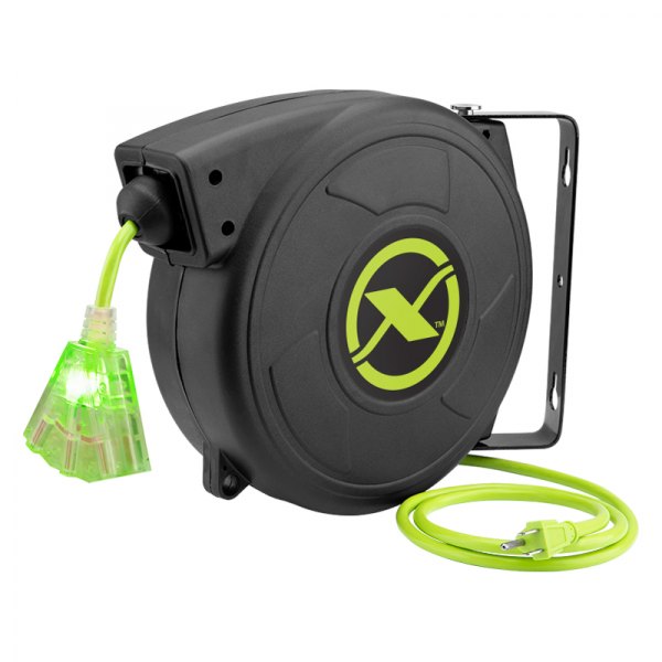 Flexzilla® FZ8140503 - Polypropylene Green Retractable Extension Cord Reel  with 3 Outlets (50', 16 AWG) 