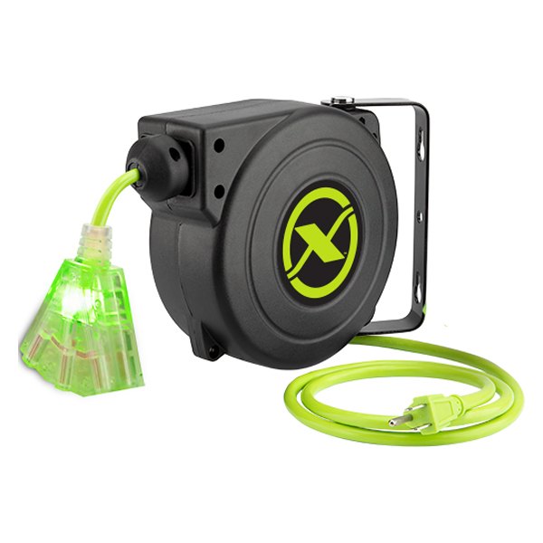 Flexzilla® - Polypropylene Green Retractable Extension Cord Reel with 3 Outlets (25', 16 AWG)