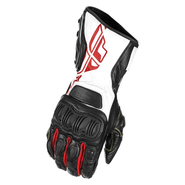 Fly Racing® - Small FL-2 Black/White/Red Goatskin Leather Gloves 