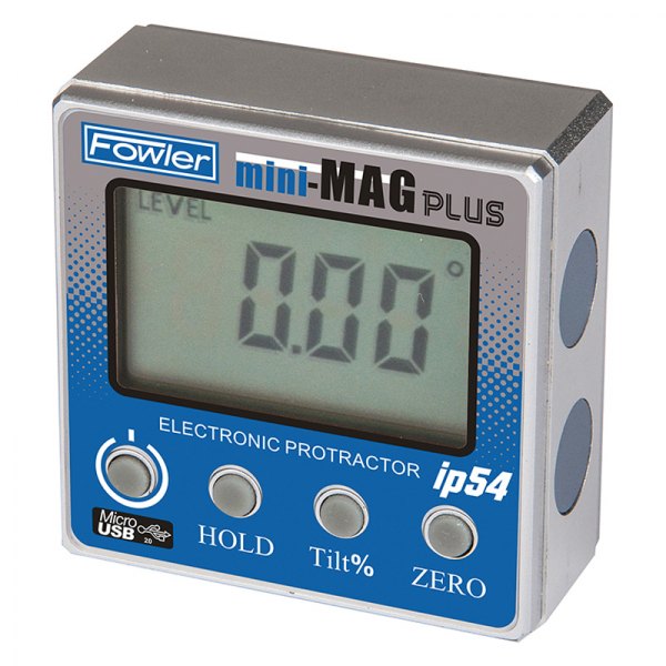 Fowler High Precision® - Mini-Mag PLUS™ 0° to 360° Anodized Alloy Digital Gauge Magnet Sides Protractor