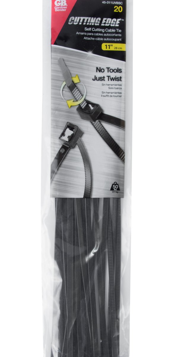 Gardner Bender® - Cutting Edge™ 11" x 50 lb Nylon Black UV Resistant Self-Cutting Cable Ties