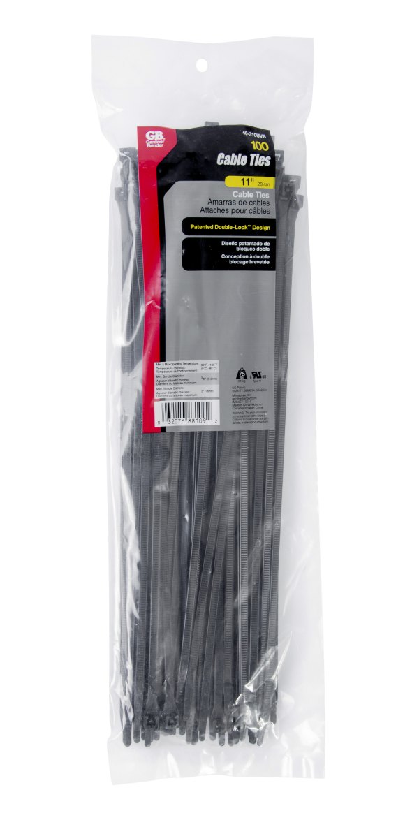 Gardner Bender® - Double Lock™ 11" x 75 lb Nylon Black UV Resistant Cable Ties