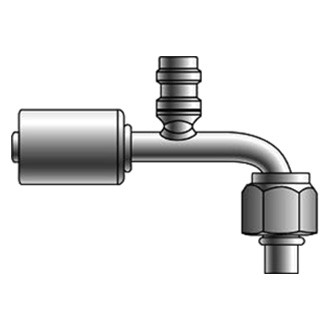 Gates® - PolarSeal™ 13/32" Aluminum Female SAE Tube O-Ring Nut Swivel Coupling (ACA) with R134a Service Port 90° Bent Tube