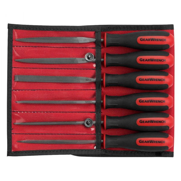 GearWrench® - 7-3/8" Rectangular American Pattern Bastard Mini Needle File Set with Handle, 6 Pieces