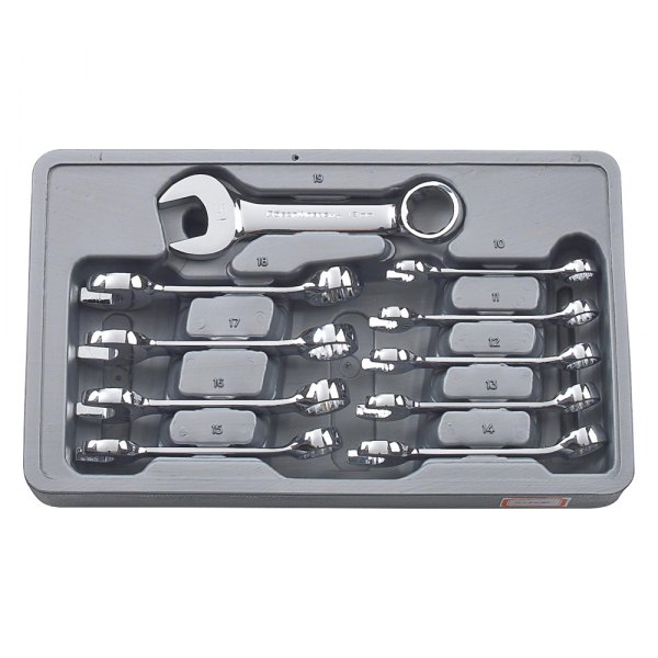 GearWrench® - 10-piece 10 to 19 mm 12-Point Angled Head Stubby Mirror Polished Combination Wrench Set