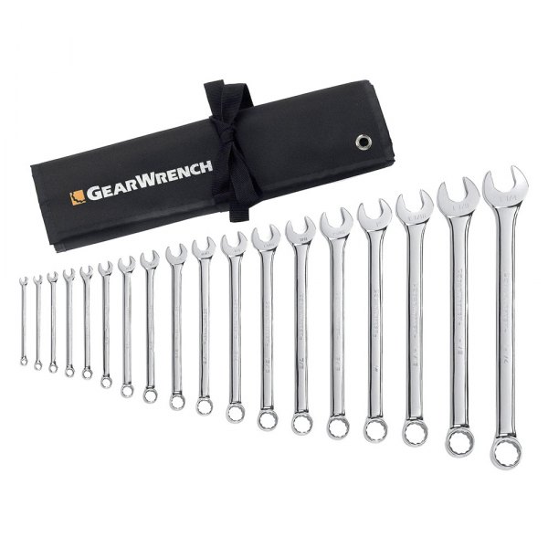GearWrench® - 18-piece 1/4" to 1-1/4" 12-Point Angled Head Long Pattern Chrome Combination Wrench Set