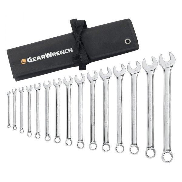 GearWrench® - 15-piece 5/16" to 1-1/4" 12-Point Angled Head Long Pattern Chrome Combination Wrench Set