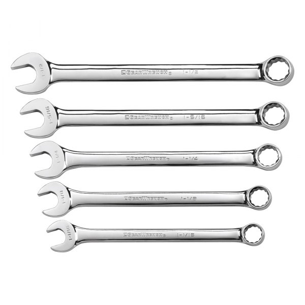 GearWrench® - 5-piece 1-1/16" to 1-1/2" 12-Point Angled Head Long Pattern Chrome Combination Wrench Set