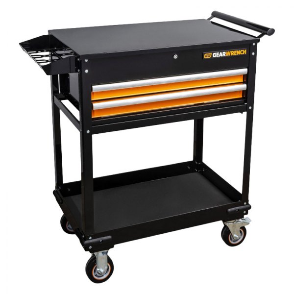 GearWrench® - 32.5" x 42" x 20.5" Black/Orange Plastic 2-Drawer 1-Shelf Utility Cart