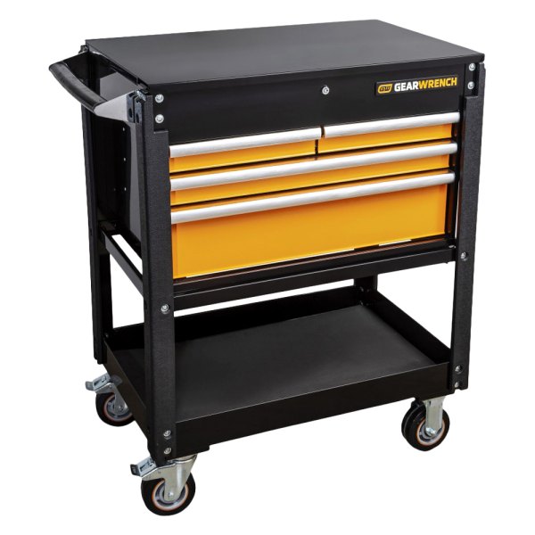 GearWrench® - 33" x 21" x 42" Black/Orange Plastic 4-Drawer 1-Shelf Utility Cart