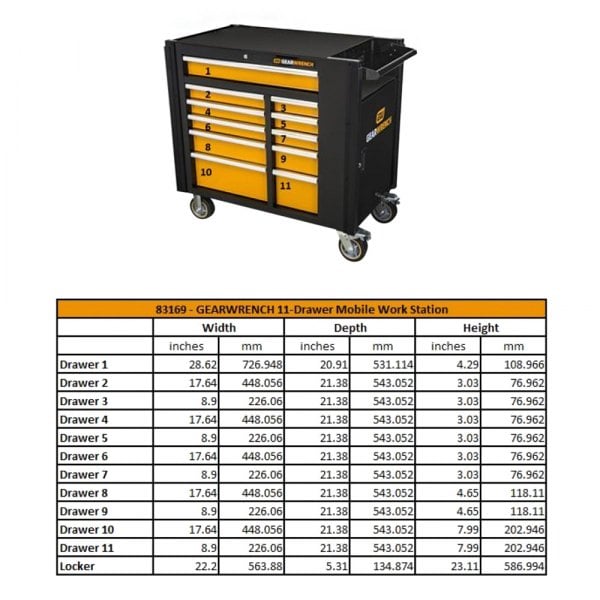a　0913 GEARWRENCH 42 in. 11-Drawer Mobile Work Station Utility Cart