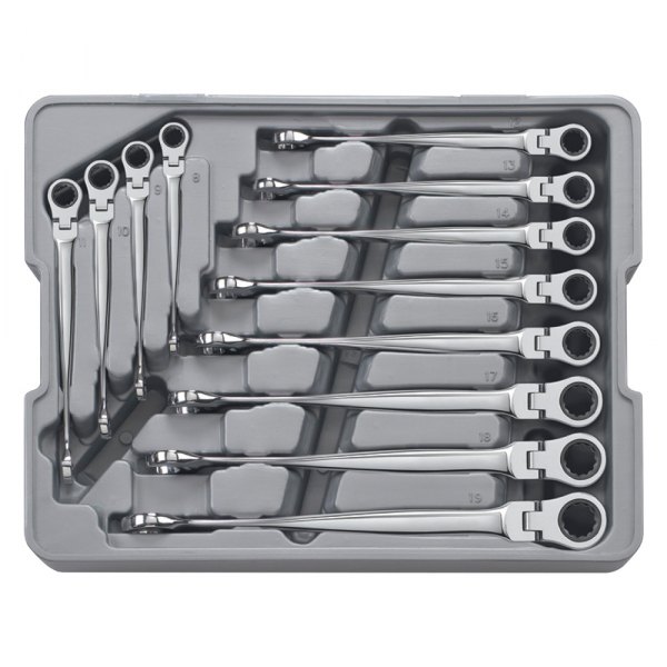 GearWrench® - X-Beam™ 12-piece 8 to 19 mm 12-Point Flexible Head Ratcheting Lateral Drive Mirror Polished Combination Wrench Set