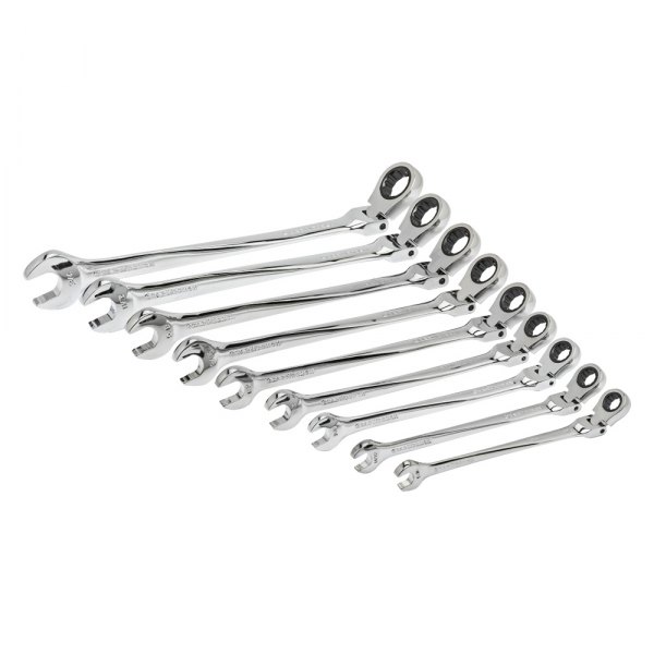 GearWrench® - X-Beam™ 9-piece 5/16" to 3/4" 12-Point Flexible Head Ratcheting Lateral Drive Mirror Polished Combination Wrench Set