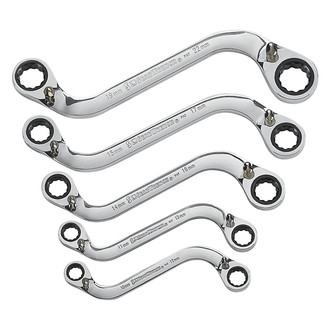 GearWrench® - 5-piece 10 to 22 mm 12-Point S-Shaped Straight Head 72-Teeth Reversible Ratcheting Chrome Double Box End Wrench Set