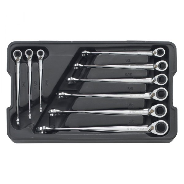 GearWrench® - X-Beam™ 9-piece 5/16" to 3/4" 12-Point Straight Head Reversible Ratcheting Lateral Drive Mirror Polished Combination Wrench Set