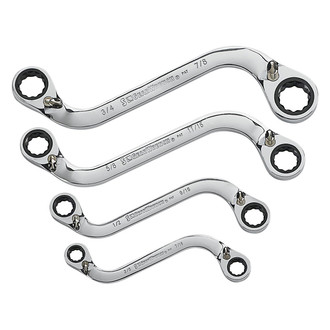 GearWrench® - 4-piece 3/8" to 3/4" 12-Point S-Shaped Straight Head 72-Teeth Reversible Ratcheting Chrome Double Box End Wrench Set