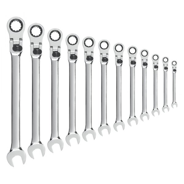 GearWrench® - 12-piece 8 to 19 mm 12-Point Locking Flexible Head 72-Teeth Ratcheting Mirror Polished Combination Wrench Set