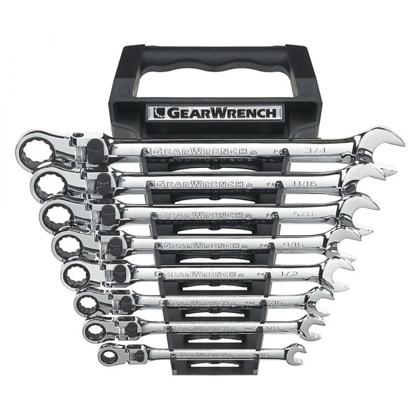 GearWrench® - 8-piece 5/16" to 3/4" 12-Point Locking Flexible Head 72-Teeth Ratcheting Mirror Polished Combination Wrench Set