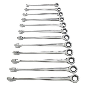 GearWrench® - X-Beam™ 12-piece 8 to 17 mm 12-Point Straight Head Ratcheting Lateral Drive Mirror Polished Combination Wrench Set