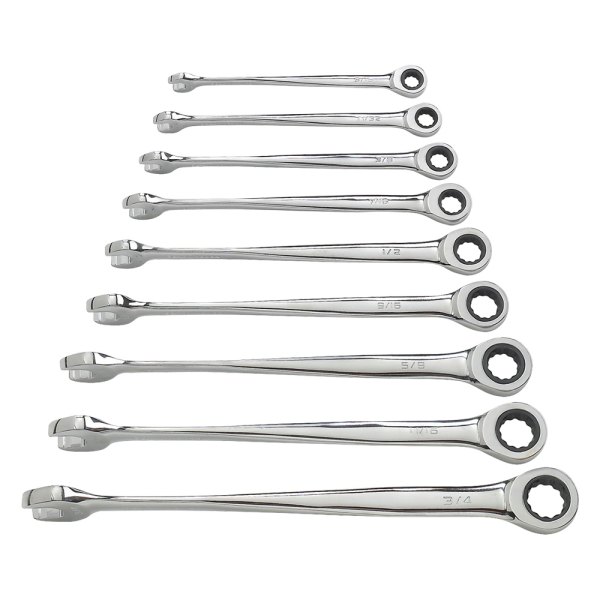 GearWrench® - X-Beam™ 9-piece 5/16" to 3/4" 12-Point Straight Head Ratcheting Lateral Drive Mirror Polished Combination Wrench Set