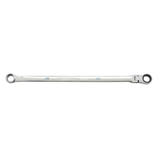 GearWrench® - 120XP™ GearBox™ 18 mm Spline Flexible Head 120-Teeth Ratcheting Long Pattern Chrome Double Box End Wrench