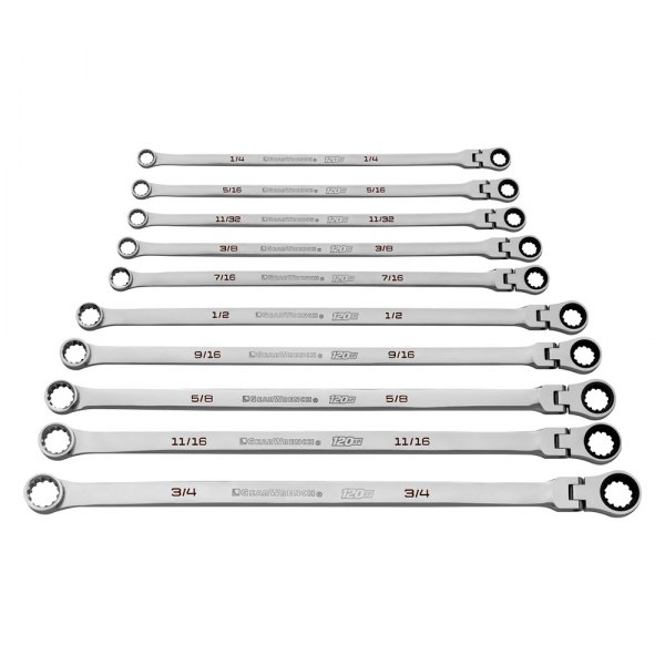 GearWrench® - 120XP™ GearBox™ 10-piece 1/4" to 3/4" Spline Flexible Head 120-Teeth Ratcheting Long Pattern Chrome Double Box End Wrench Set