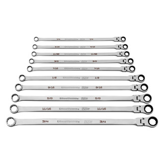 GearWrench® - 120XP™ GearBox™ 10-piece 1/4" to 3/4" Spline Flexible Head 120-Teeth Ratcheting Long Pattern Chrome Double Box End Wrench Set