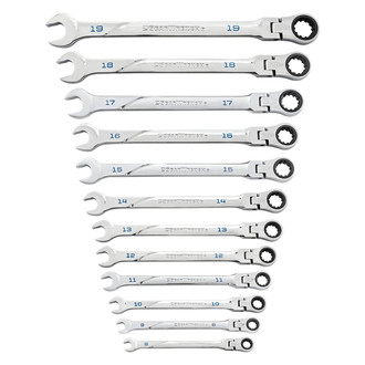 GearWrench® - 120XP™ 12-piece 8 to 19 mm Spline Flexible Head 120-Teeth Ratcheting Long Pattern Mirror Polished Combination Wrench Set