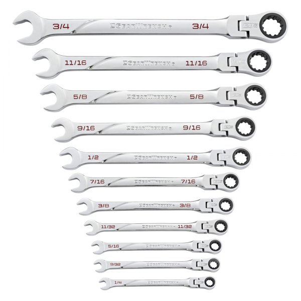 GearWrench® - 120XP™ 11-piece 1/4" to 3/4" Spline Flexible Head 120-Teeth Ratcheting Long Pattern Mirror Polished Combination Wrench Set