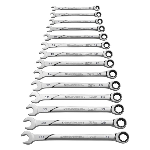 GearWrench® - 120XP™ 14-piece 6 to 19 mm Spline Straight Head 120-Teeth Ratcheting Long Pattern Mirror Polished Combination Wrench Set