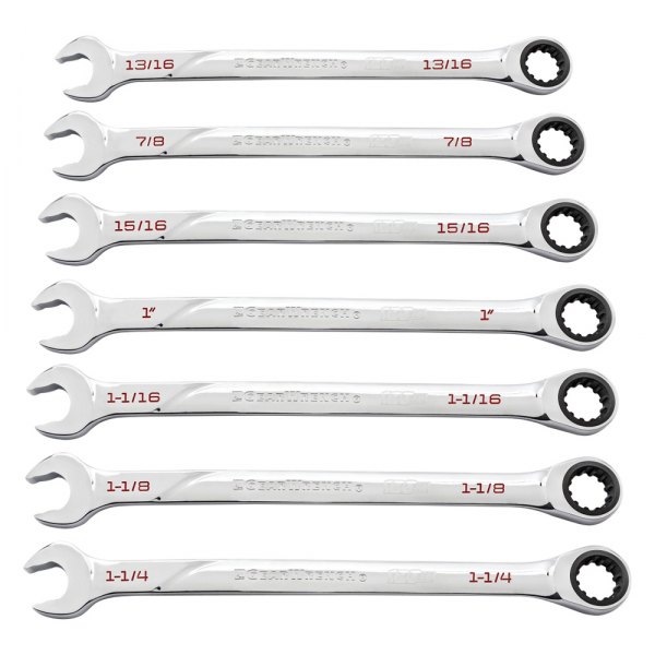 GearWrench® - 120XP™ 7-piece 13/16" to 1-1/4" Spline Straight Head 120-Teeth Ratcheting Long Pattern Mirror Polished Combination Wrench Set
