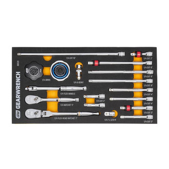 GearWrench® - 1/4" Drive 90 Teeth Flexible Head Flat Metal Grip Ratchet Set with EVA Foam Tray 18 Pieces
