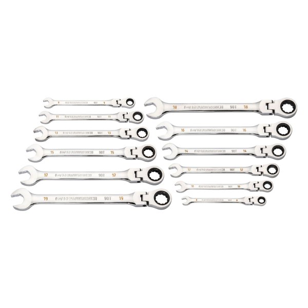 GearWrench® - 12-piece 8 to 19 mm 12-Point Flexible Head 90-Teeth Ratcheting Chrome Combination Wrench Set