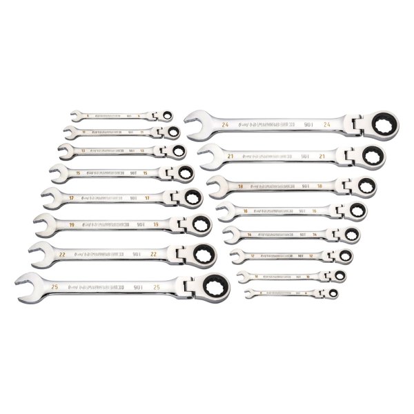 GearWrench® - 16-piece 8 to 25 mm 12-Point Flexible Head 90-Teeth Ratcheting Chrome Combination Wrench Set