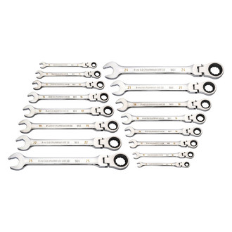 GearWrench® - 16-piece 8 to 25 mm 12-Point Flexible Head 90-Teeth Ratcheting Chrome Combination Wrench Set
