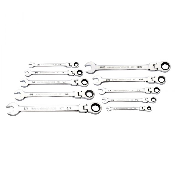 GearWrench® - 10-piece 1/4" to 3/4" 12-Point Flexible Head 90-Teeth Ratcheting Chrome Combination Wrench Set