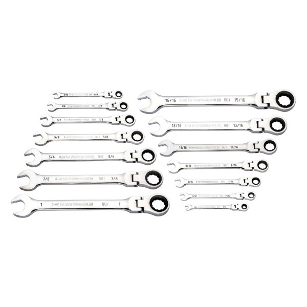 GearWrench® - 14-piece 1/4" to 1" 12-Point Flexible Head 90-Teeth Ratcheting Chrome Combination Wrench Set