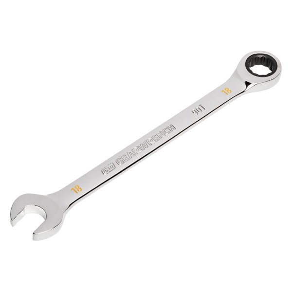GearWrench® - 18 mm 12-Point Straight Head 90-Teeth Ratcheting Chrome Combination Wrench