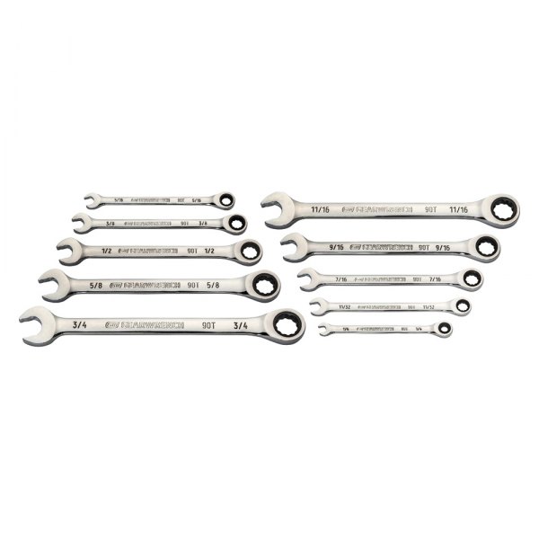 GearWrench® - 10-piece 1/4" to 3/4" 12-Point Straight Head 90-Teeth Ratcheting Chrome Combination Wrench Set